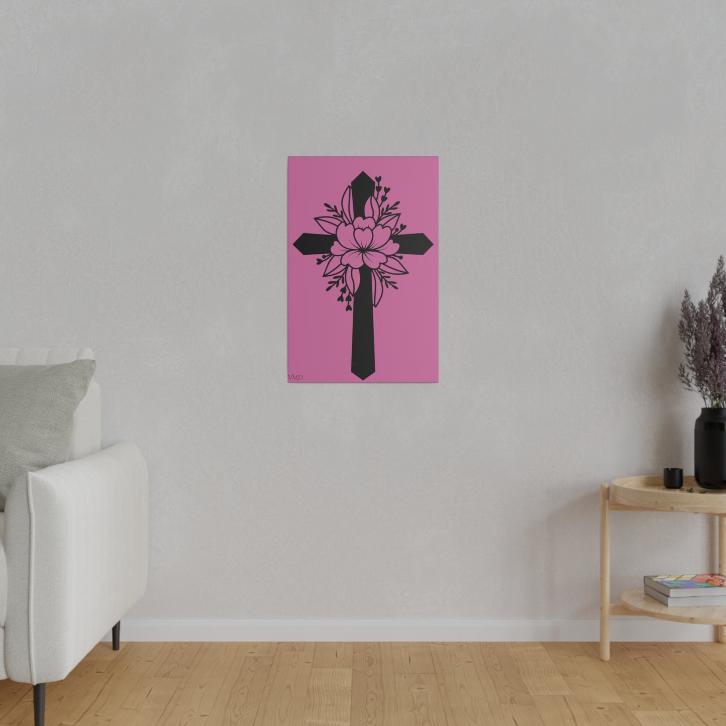 Digital Portrait Print, 0.75"/Floral Cross/Pink BG