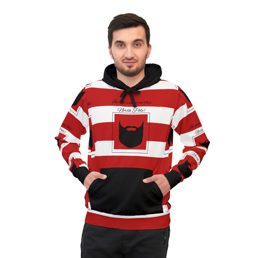 Men's Athletic Hoodie (AOP)/ I'm the Santa in this North Pole/ Red/White Striped