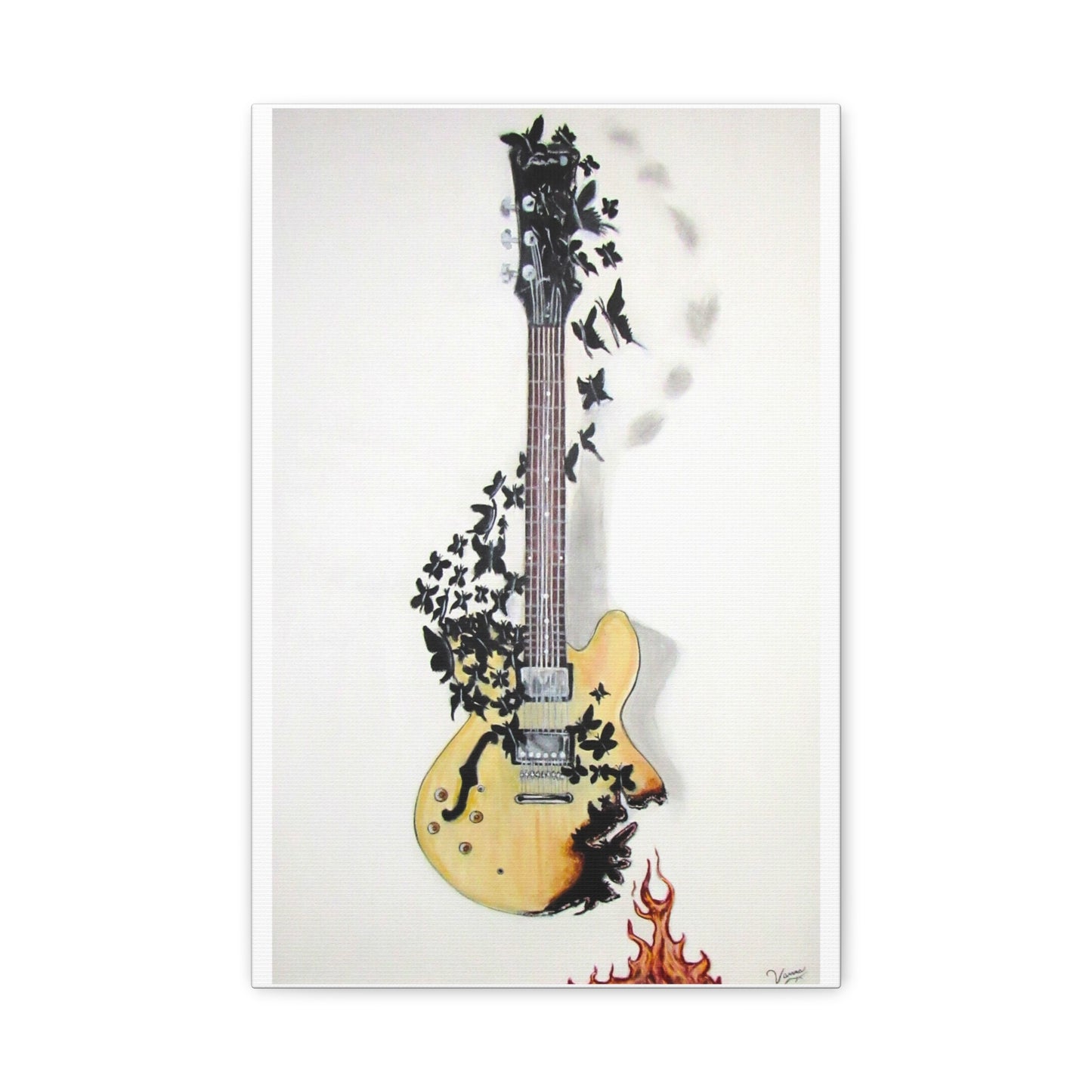 Matte Canvas, Stretched, 1.25" Acrylic Painting Print/ Music Never Dies Guitar