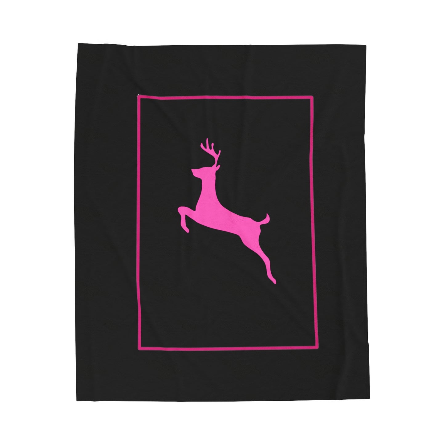 Velveteen Plush Blanket/Holiday/Black/Pink Reindeer/Pink Border