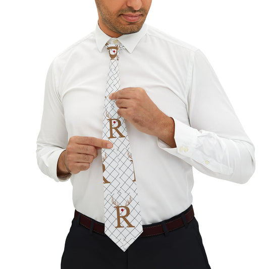 Men's Necktie/R/ Rudolph Red Nose Reindeer/White