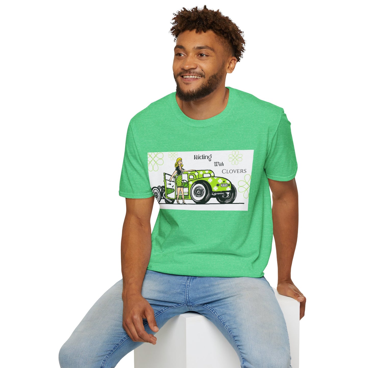 Unisex Softstyle T-Shirt/ Riding with clovers/blonde