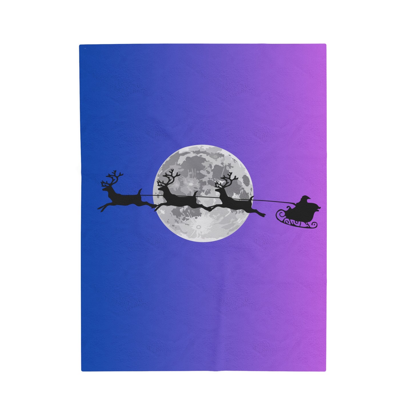 Velveteen Plush Holiday Blanket/ Purple Gradient/Santa flying across the moon