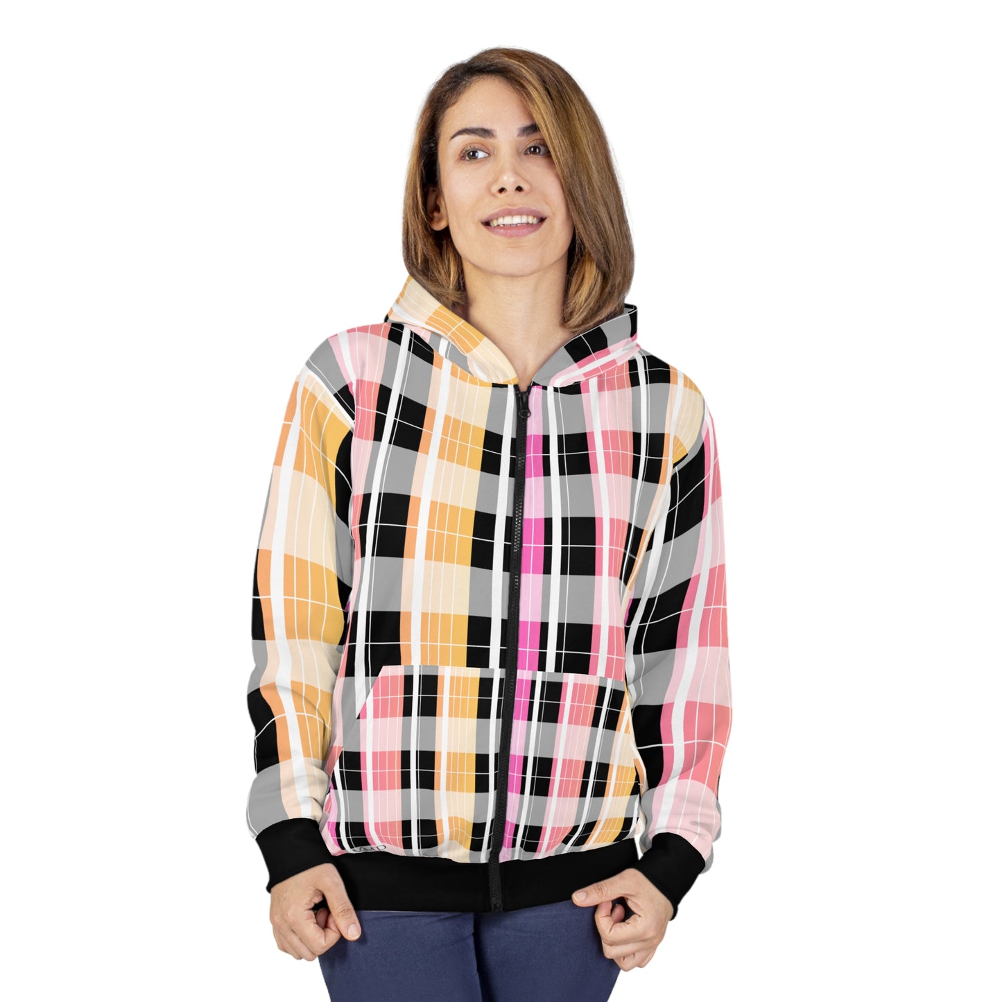 Womans Zip Hoodie (AOP)/Spring/Pastel Pink Plaid