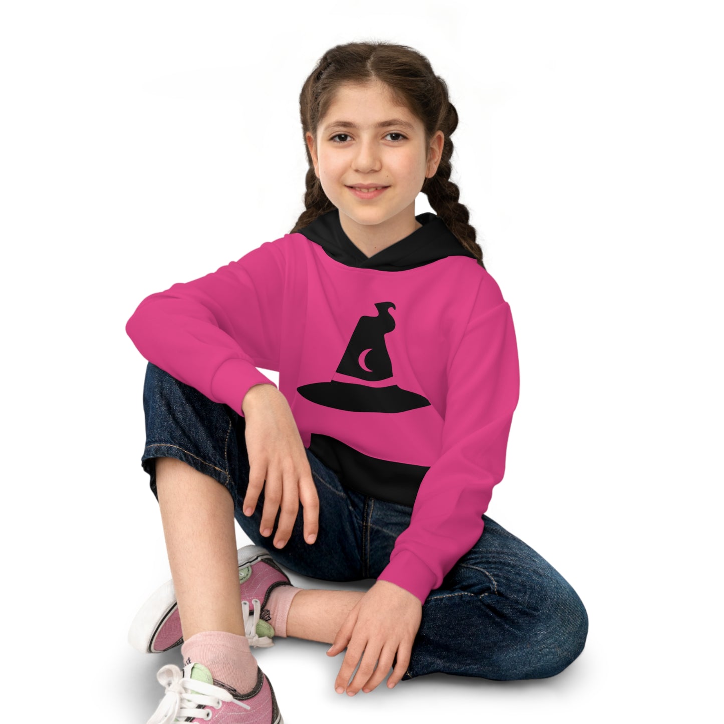 Girls Children's Hoodie (AOP)/Witch Hat/Dark Pink