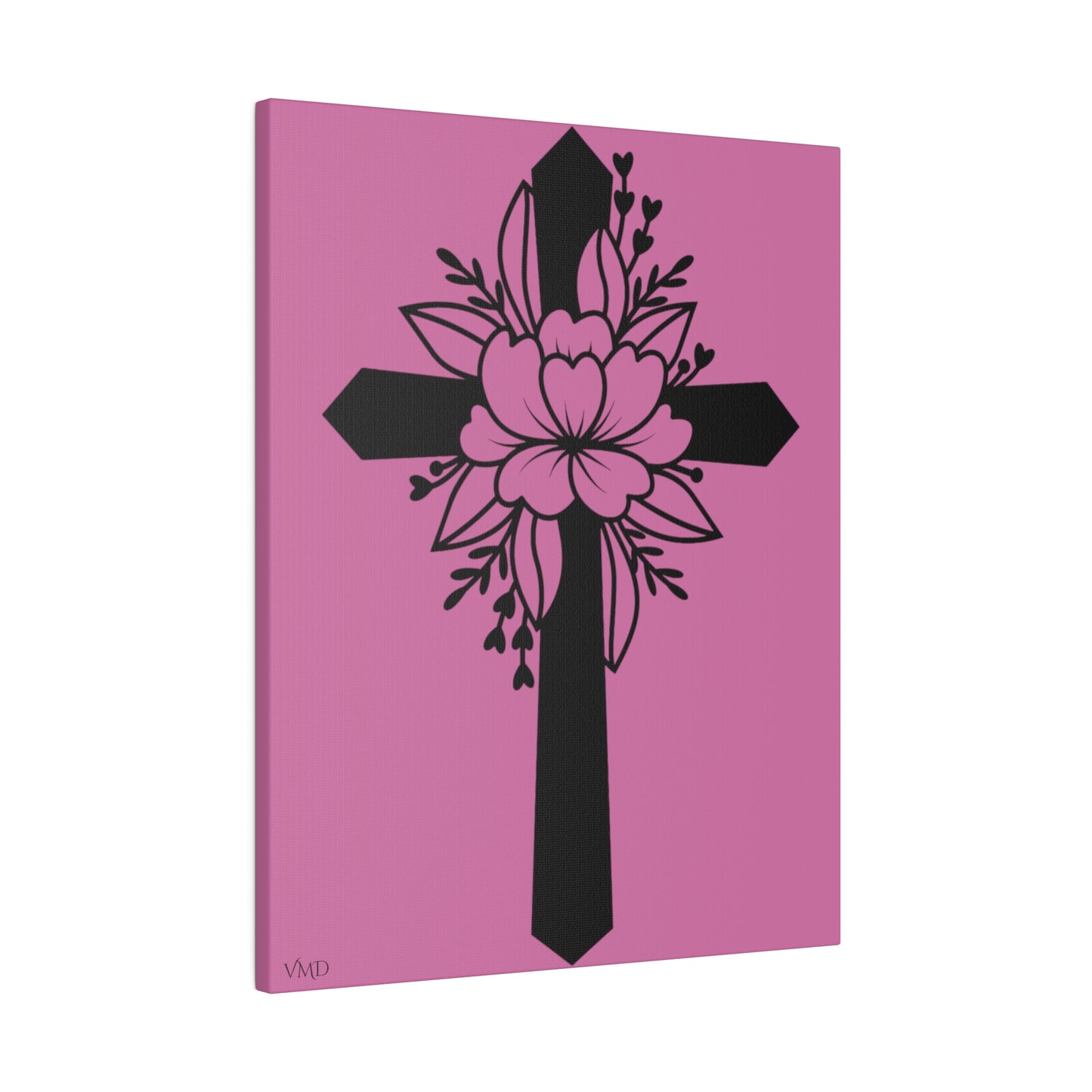 Digital Portrait Print, 0.75"/Floral Cross/Pink BG