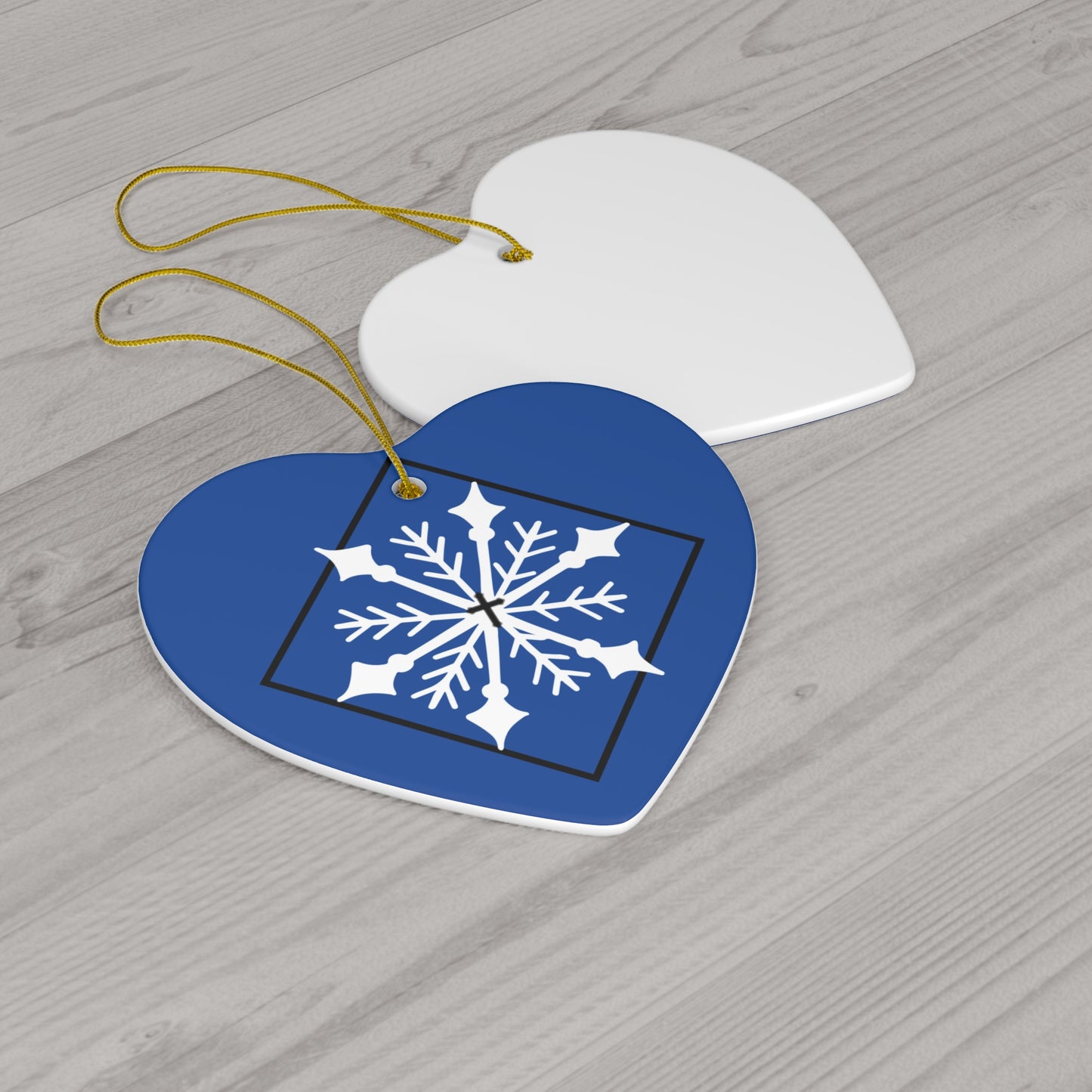 Ceramic Ornament, 4 Shapes/ Dark blue/ White Snowflake