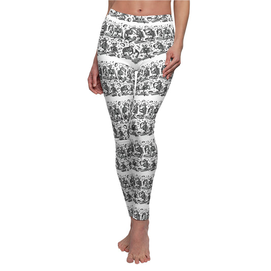 Women's Cut & Sew Casual Leggings (AOP) Skeletons Eating Tacos/Halloween