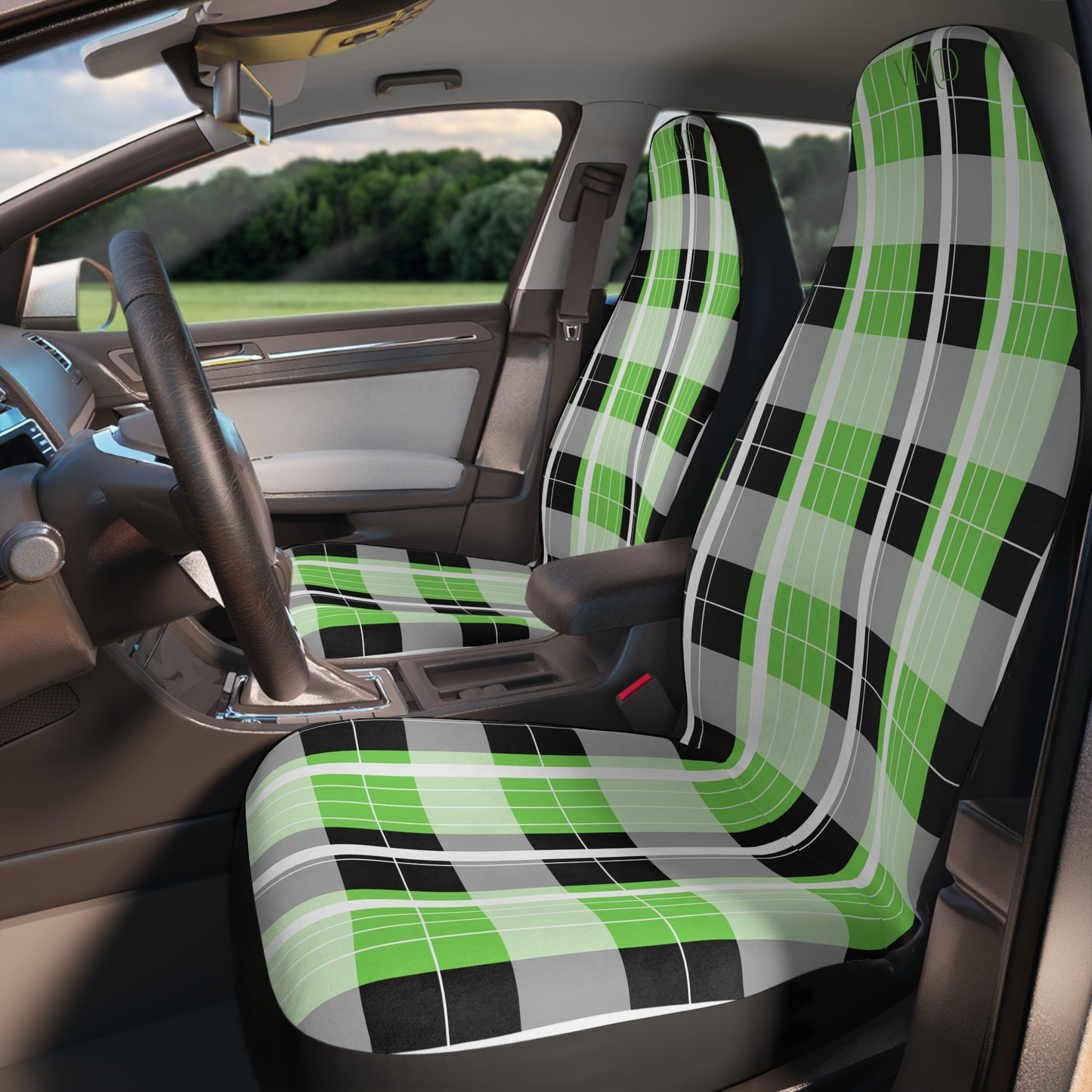 Polyester Car Seat Covers/Green Gradient Plaid