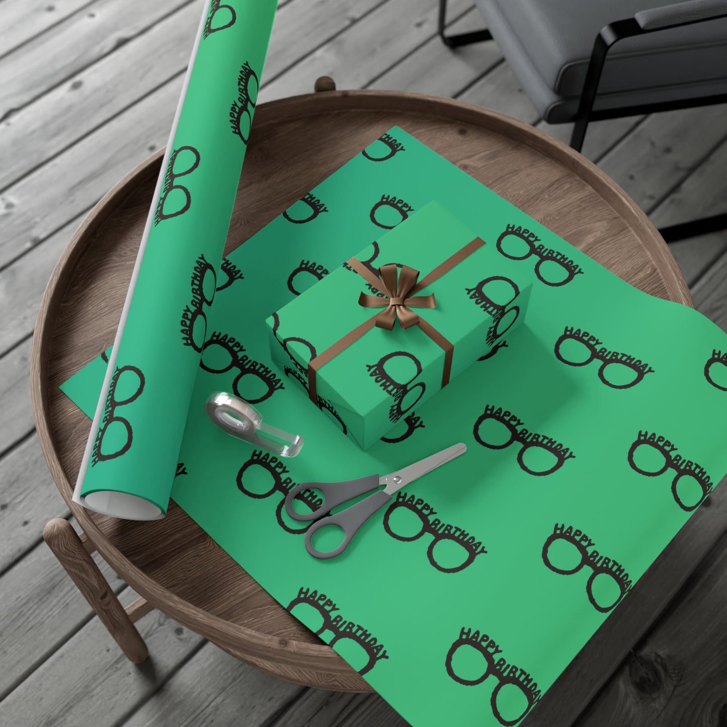 Birthday Gift Wrap Papers Happy Birthday Glasses/ Green Gradient