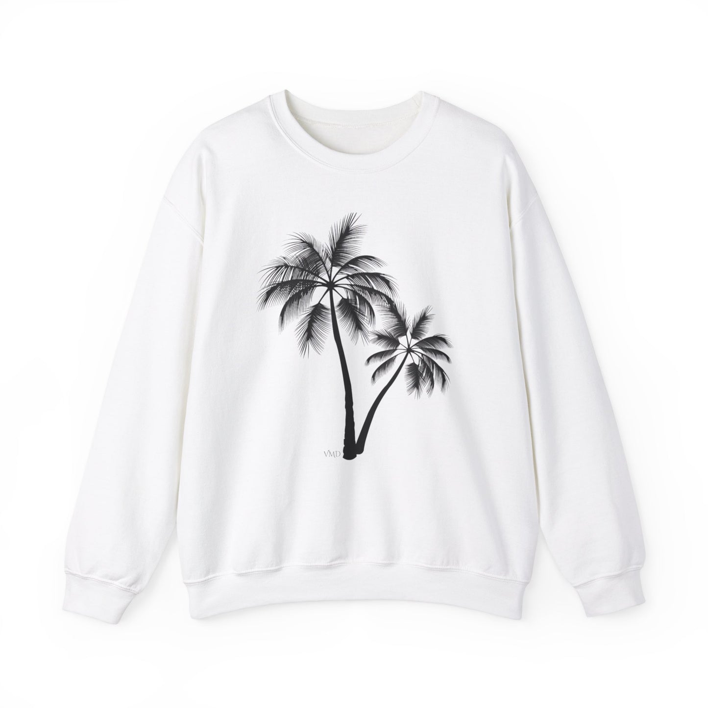 Womans Heavy Blend™ Crewneck Sweatshirt/2 Palm Trees/Black/White