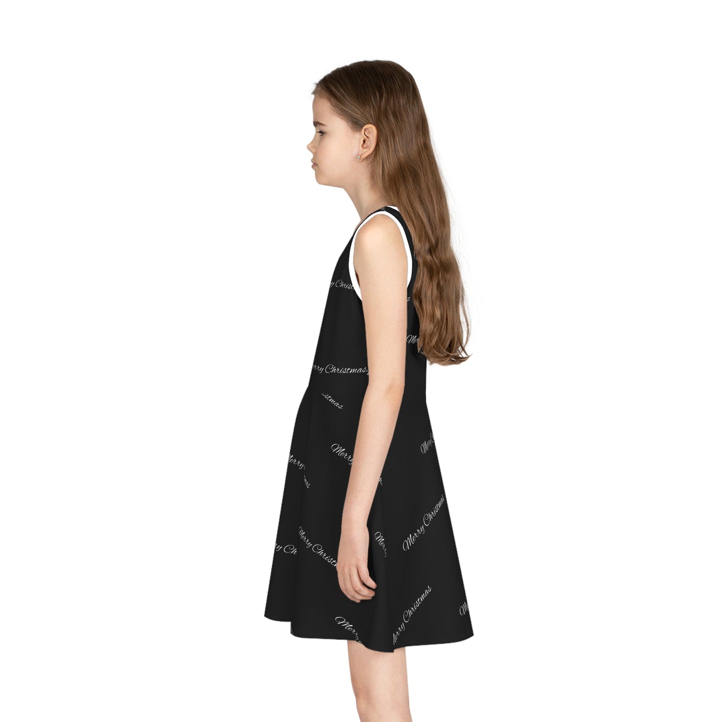 Girls' Sleeveless Sundress (AOP)/Merry Christmas/Black/White