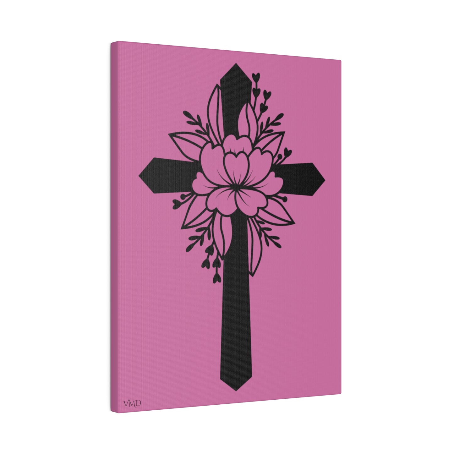 Digital Portrait Print, 0.75"/Floral Cross/Pink BG