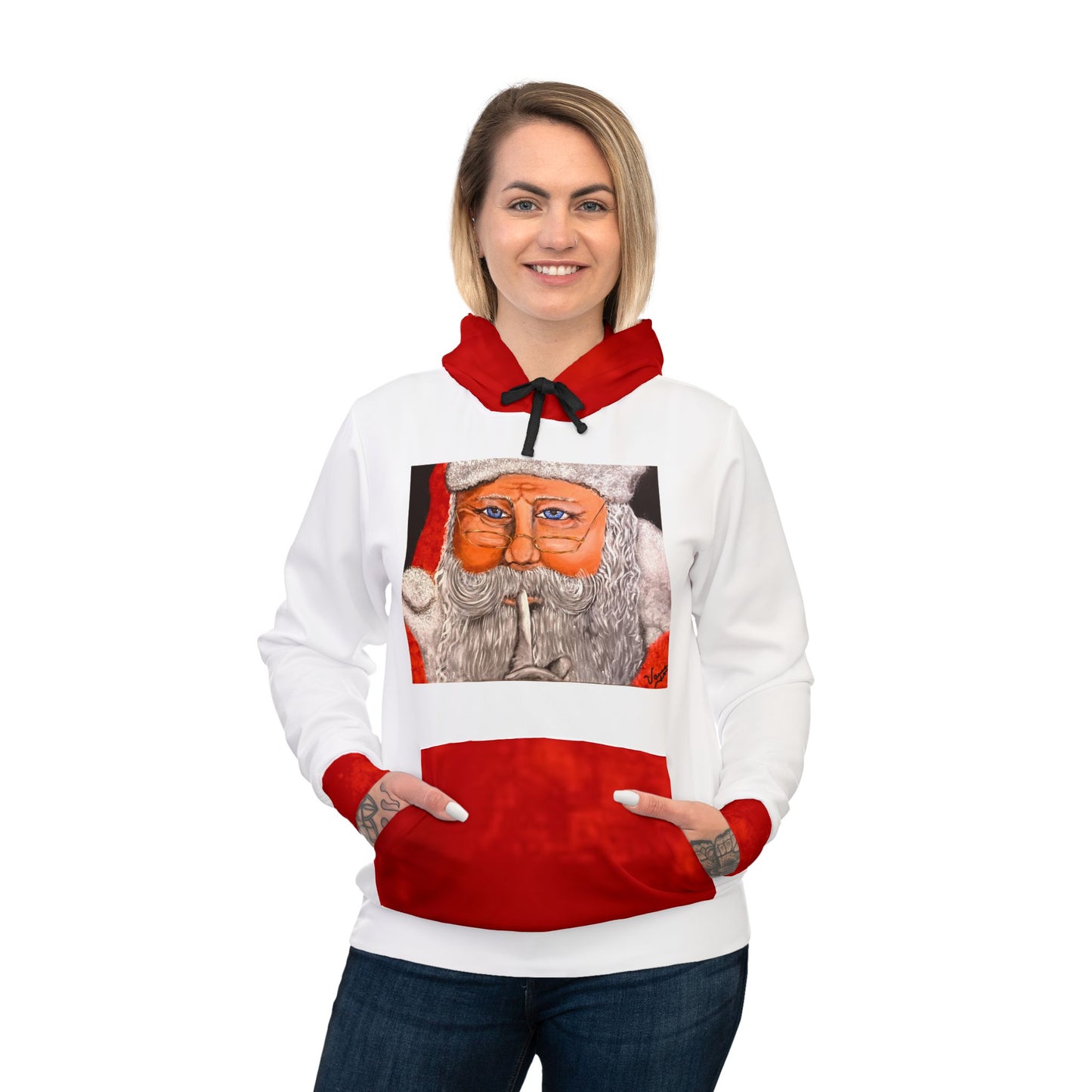 Unisex Athletic Hoodie (AOP)/Santa/White/Red