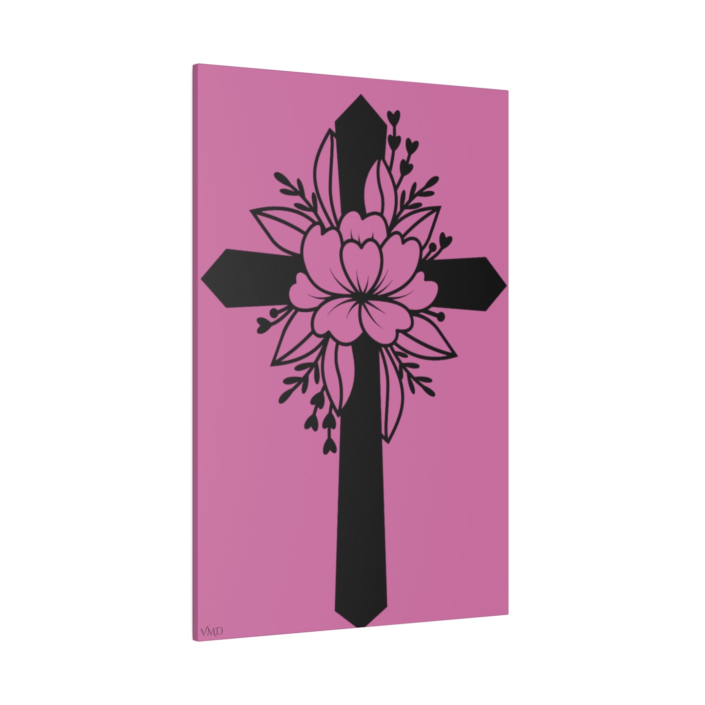 Digital Portrait Print, 0.75"/Floral Cross/Pink BG