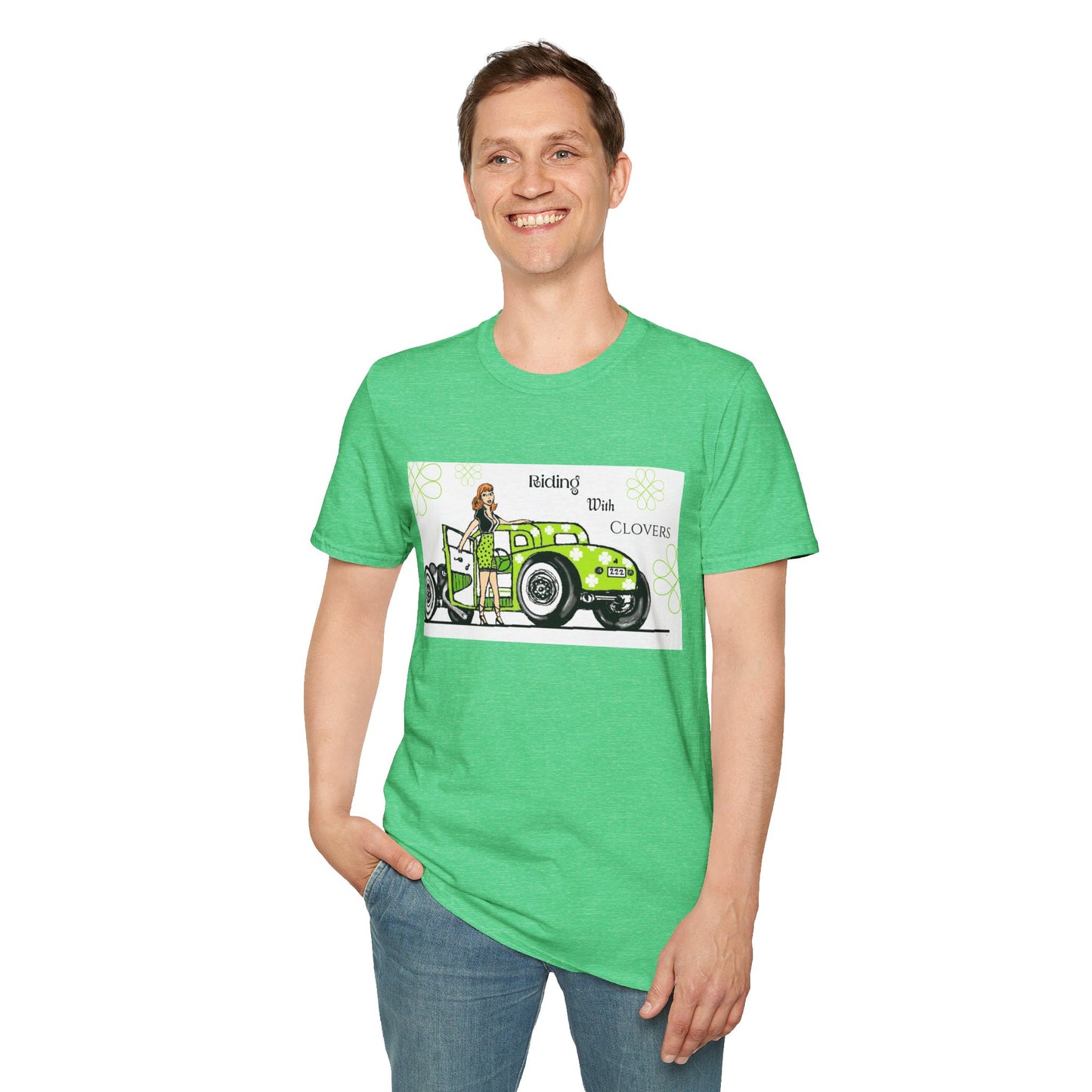 Unisex Softstyle T-Shirt Riding with clovers/ Redhead