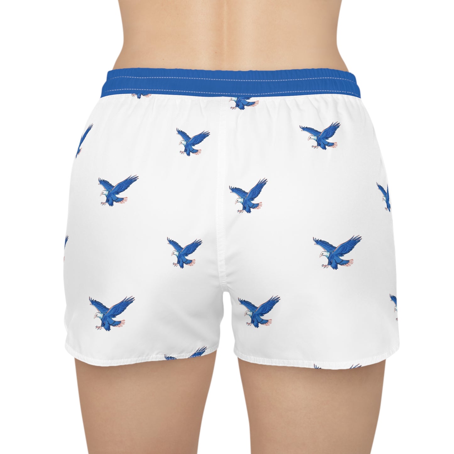 Women's Casual Shorts (AOP)/American Bald Eagle/Blue Waistband