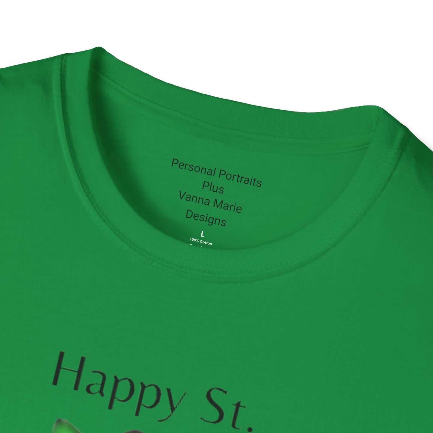 Unisex Softstyle T-Shirt/Happy St. Patricks Day/ Woman/ Brunette/ Green Glasses/Wine Glass