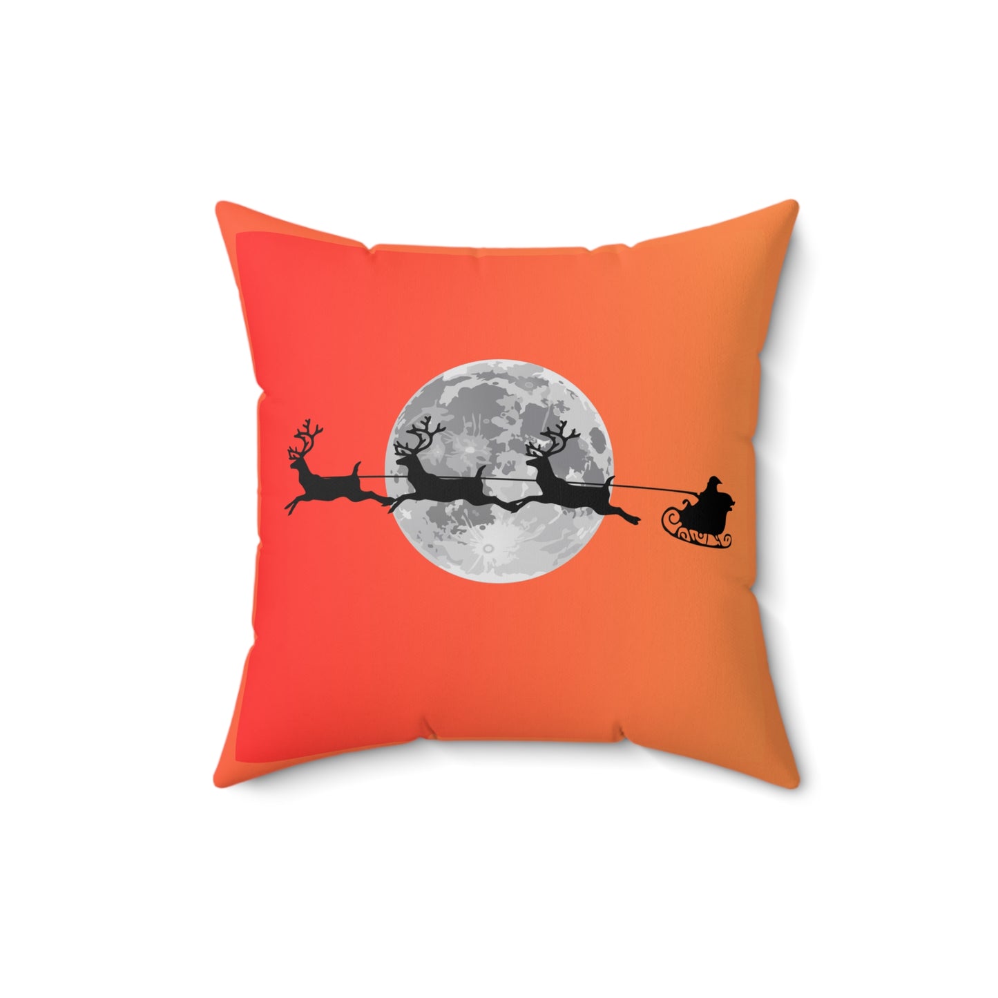 Spun Polyester Square Pillow/Orange Gradient/Santa flying across the moon/Silhouette