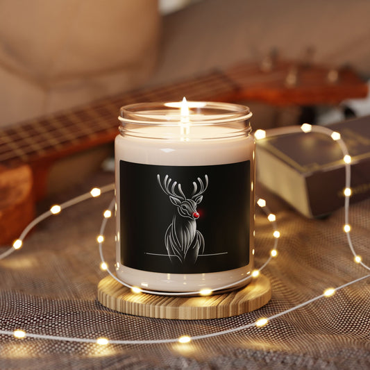 Scented Soy Candle, 9oz/Holiday/Rudolf Red Nose Reindeer/Black BG