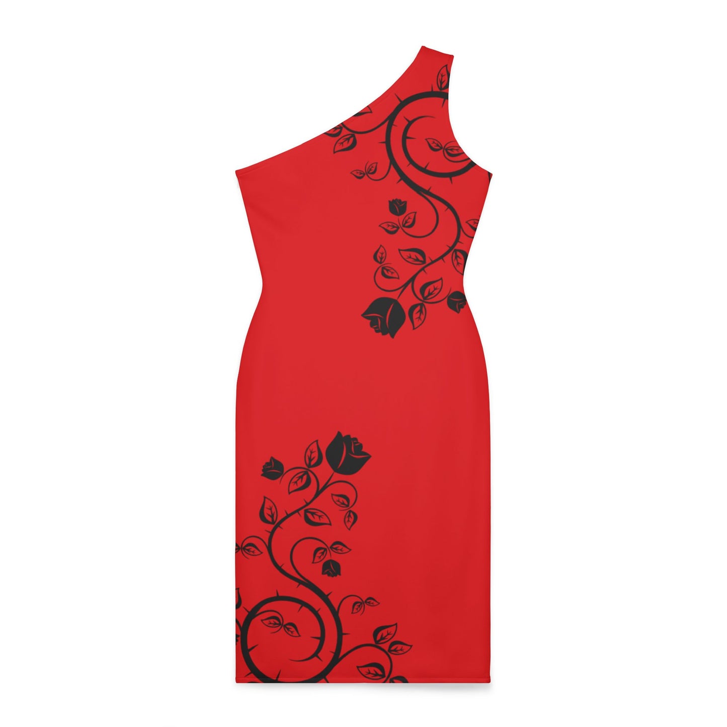 Shoulder Dress (AOP) Rose vines /Black /Red