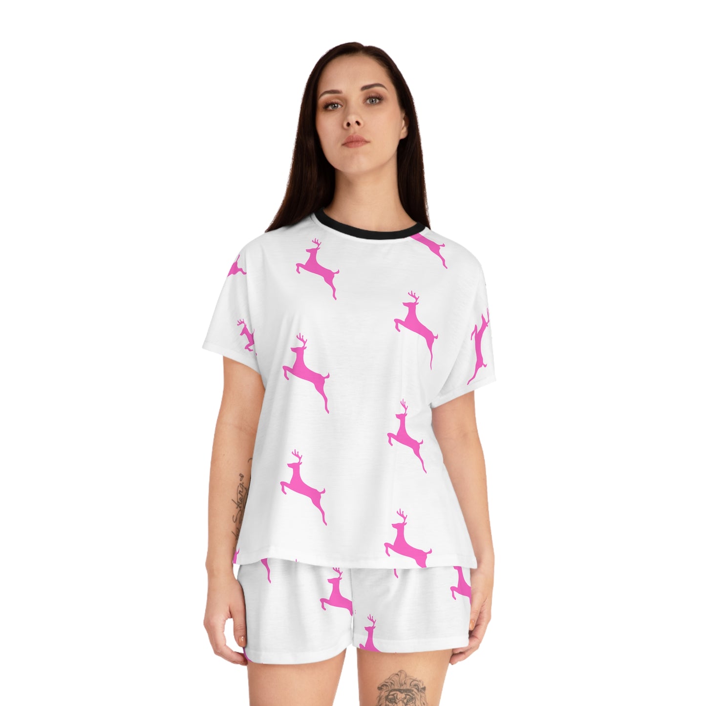 Women's Short Pajama Set (AOP)/Pink Reindeer/Holiday