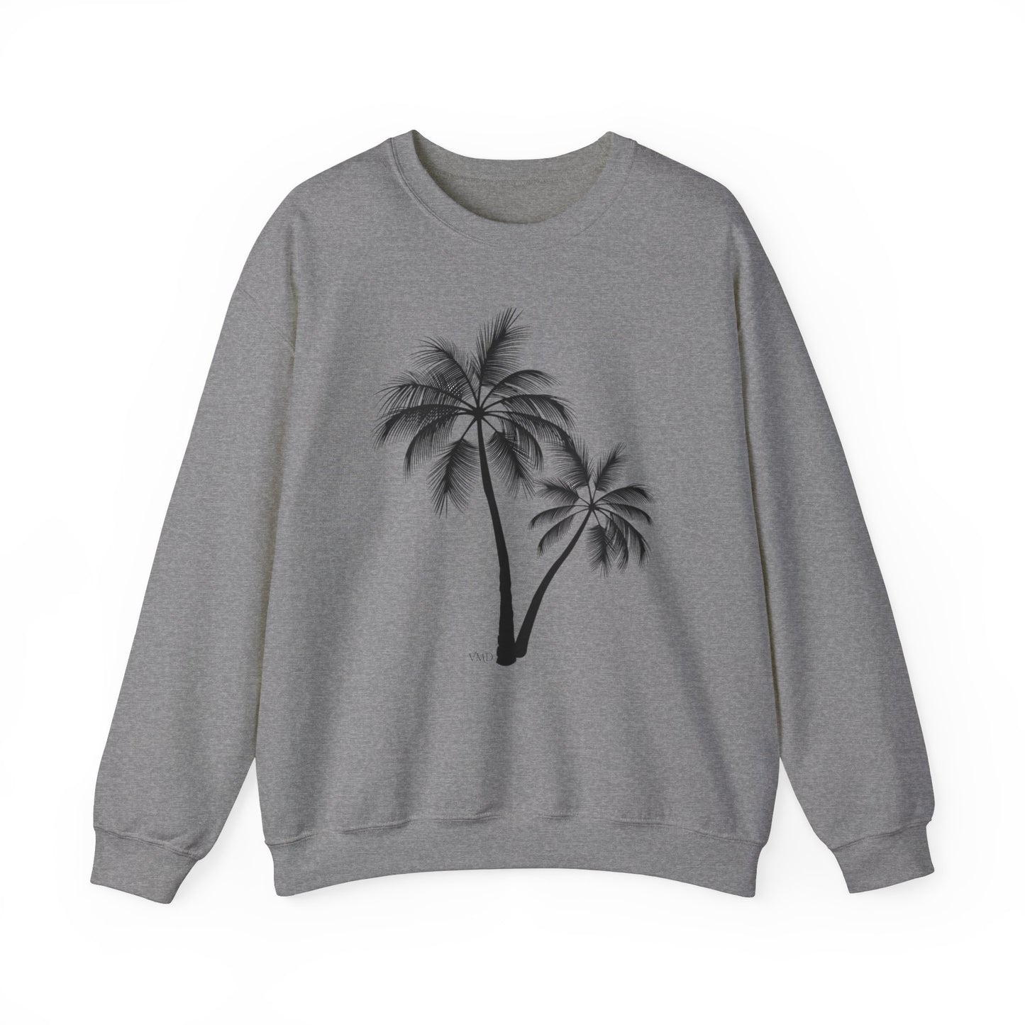 Womans Heavy Blend™ Crewneck Sweatshirt/2 Palm Trees/Black/White