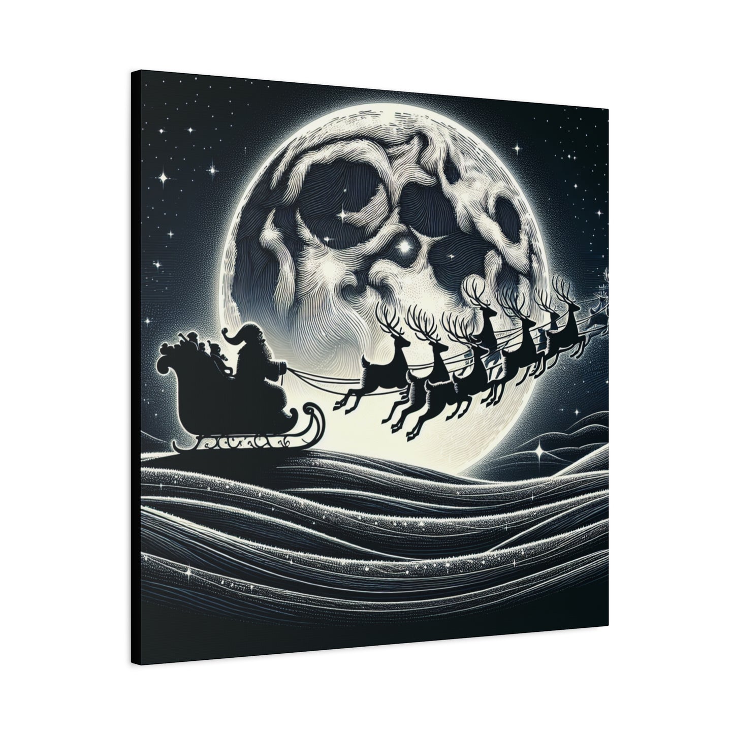 Matte Canvas, Stretched, 1.25"/Santa and His Flying Reindeer/Moon BG