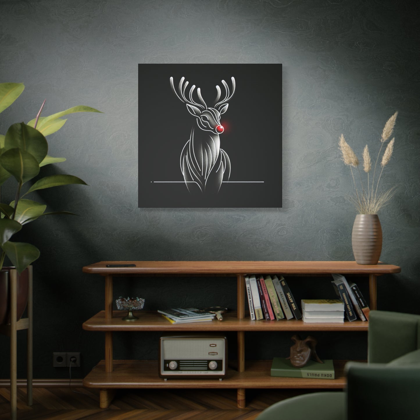 Matte Canvas, Stretched, 1.25"/ Rudolph/ Line Art/ Black/BG