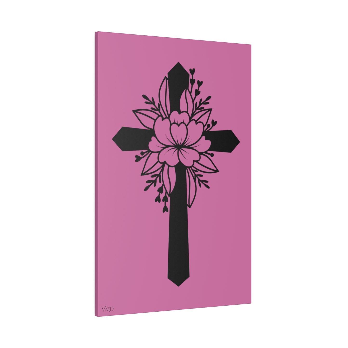 Digital Portrait Print, 0.75"/Floral Cross/Pink BG