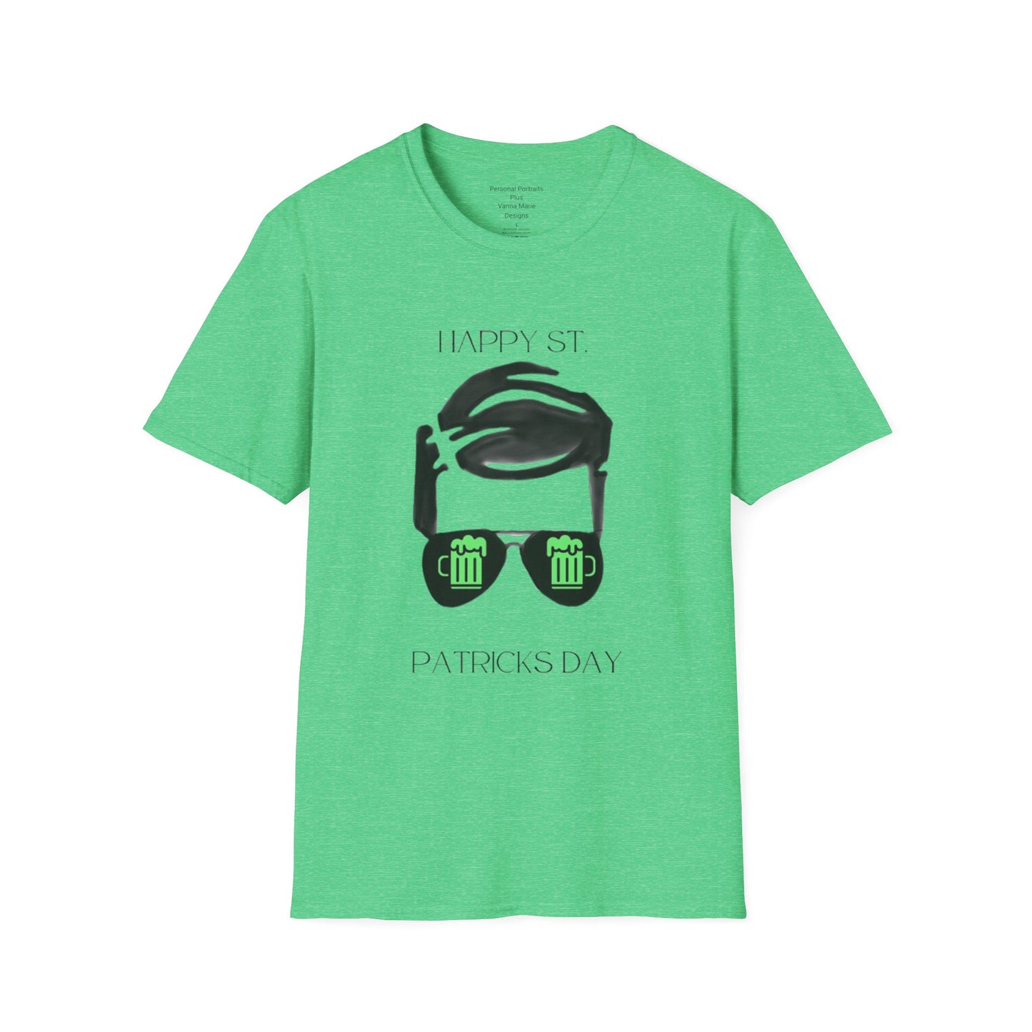 Unisex Softstyle T-Shirt/Happy St. Patrick's Day/ Man/ Brunette/ Black Glasses/Green Clovers