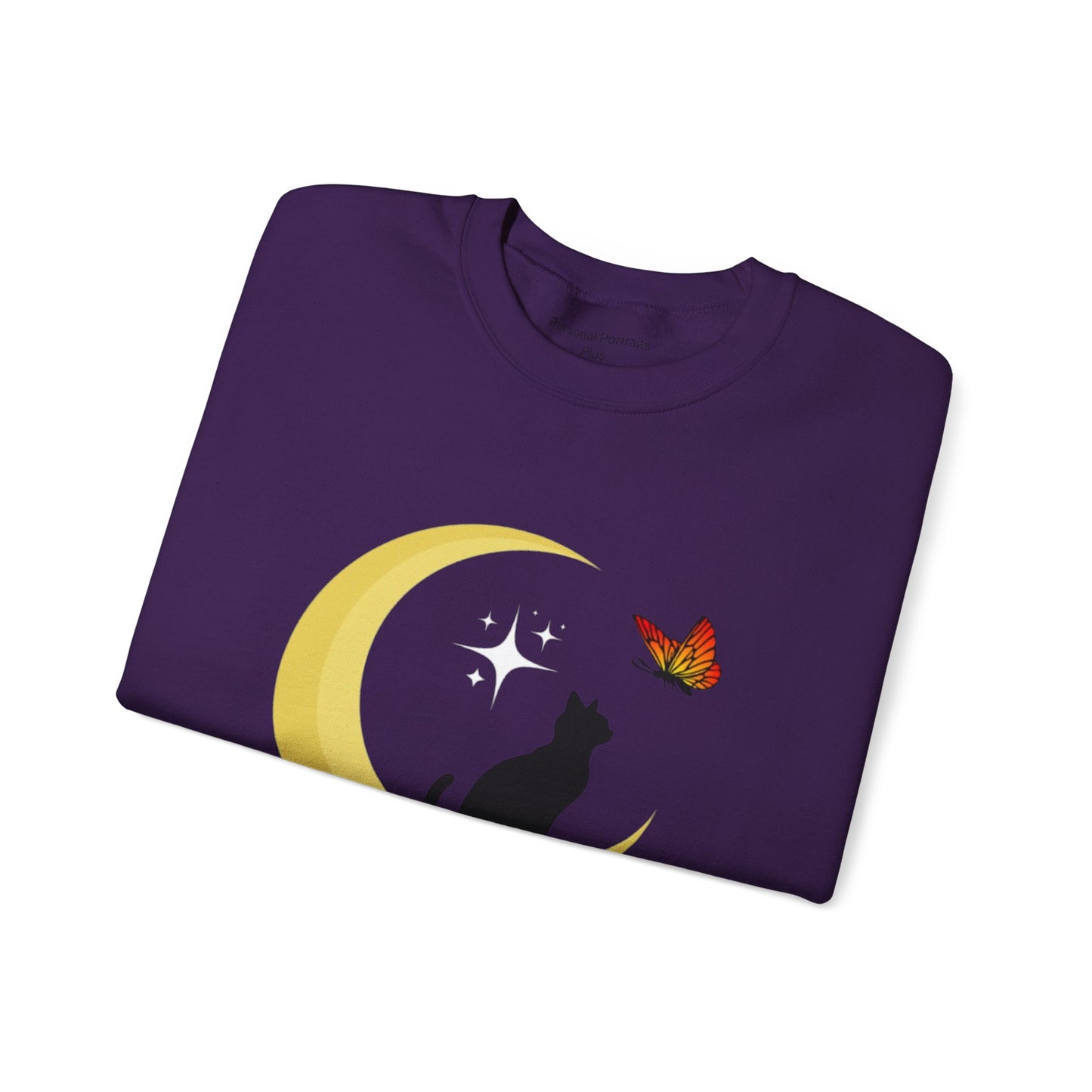 Woman's Heavy Blend™ Crewneck Sweatshirt/ Cat on the moon/White Star/Fall