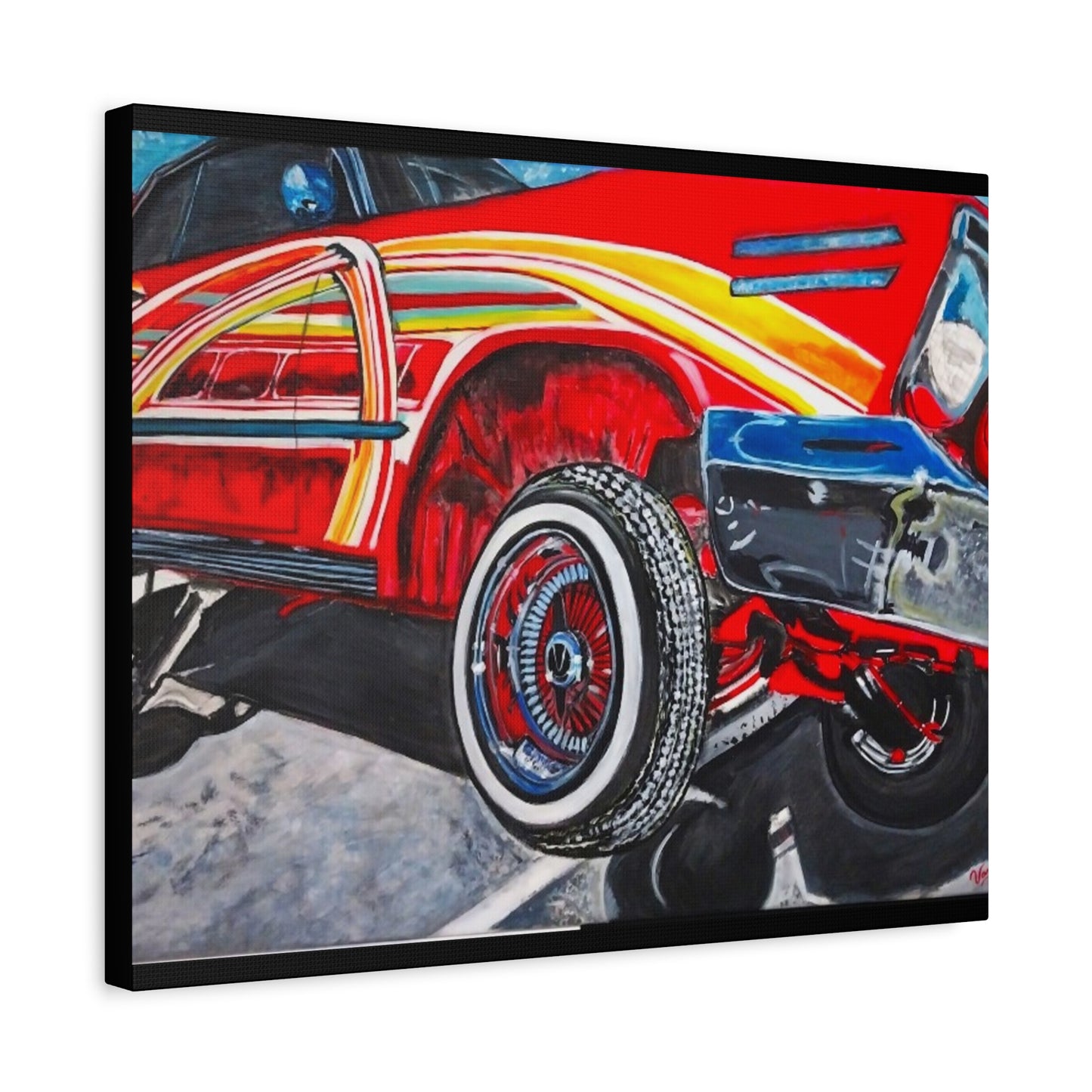 Matte Canvas, Stretched, 1.25" /Acrylic Painted Print/Red Lowrider on Hydraulics