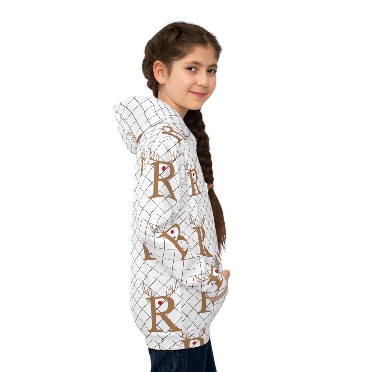 Children's Hoodie (AOP)/R/ Rudolph Red Nose Reindeer/White