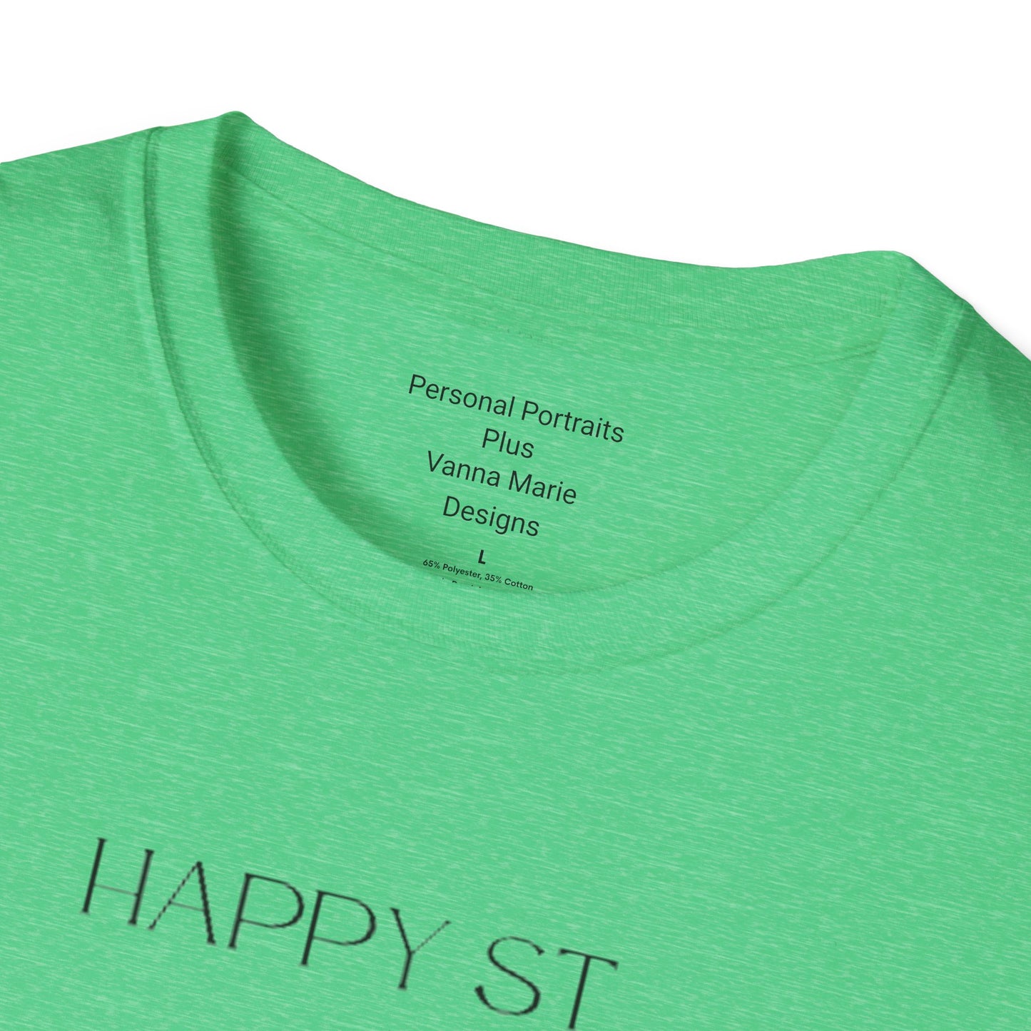 Unisex Softstyle T-Shirt/Happy St. Patrick's Day/ Man/ Brunette/ Green Glasses/White Clovers