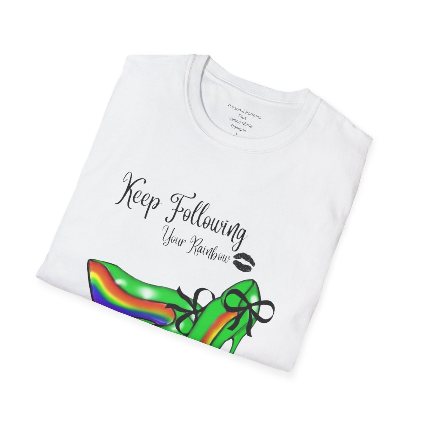 Unisex Softstyle T-Shirt/ Keep following your rainbow/black kiss