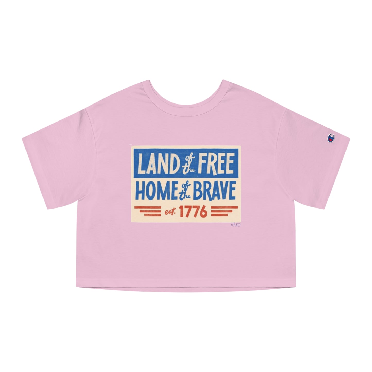 Champion Women's Cropped T-Shirt/4th of July/ Land of the Free Home of the Brave