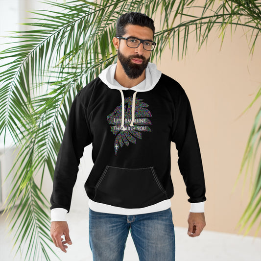 Men's Pullover Hoodie (AOP)/Let him Shine through you/Lion /White Drawstring