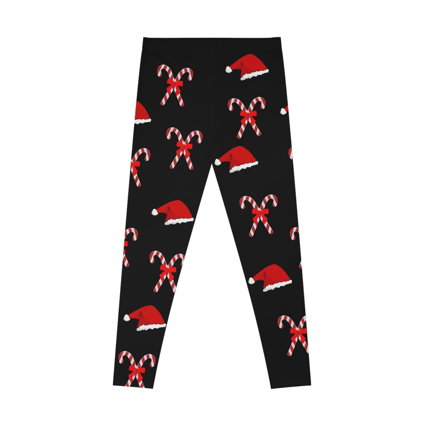 Women's Stretchy Leggings (AOP)/Santa Hat/Candy Canes/Black