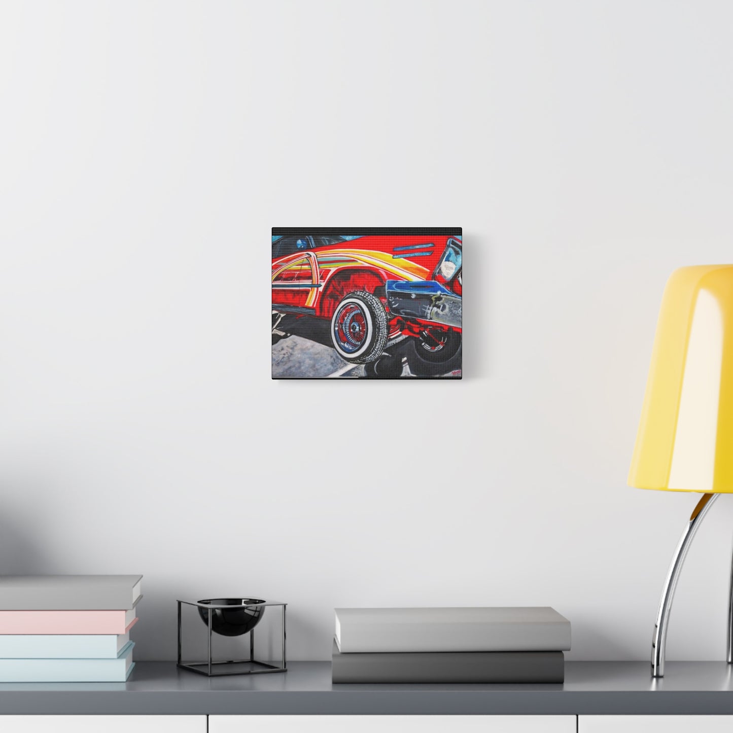 Matte Canvas, Stretched, 1.25" /Acrylic Painted Print/Red Lowrider on Hydraulics