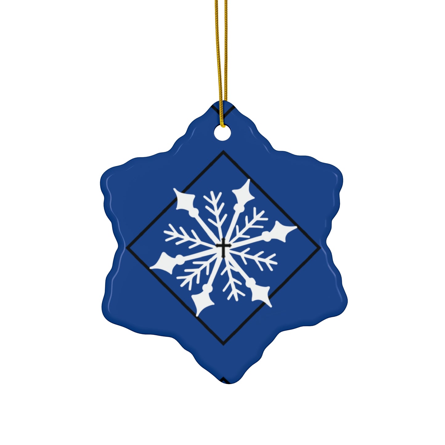 Ceramic Ornament, 4 Shapes/ Dark blue/ White Snowflake