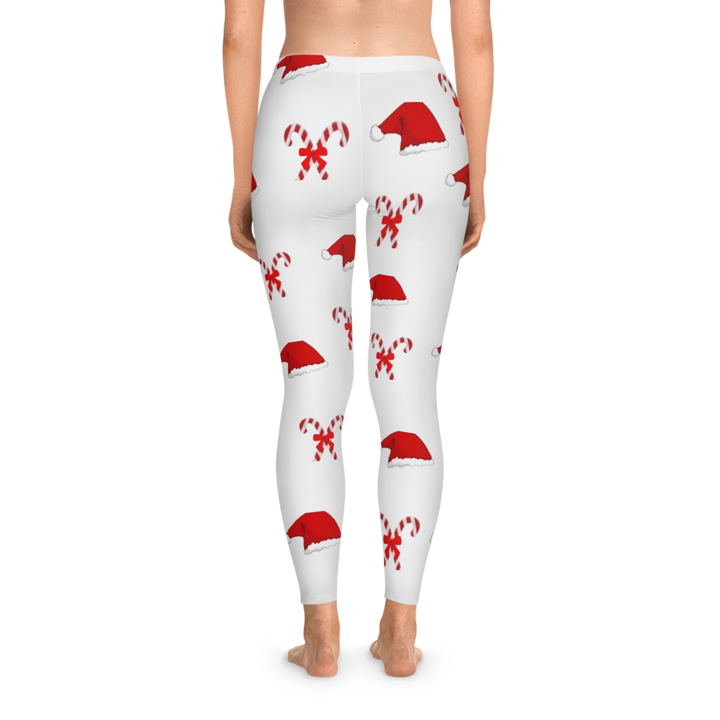 Women's Stretchy Leggings (AOP)//Santa Hats/Candy Canes