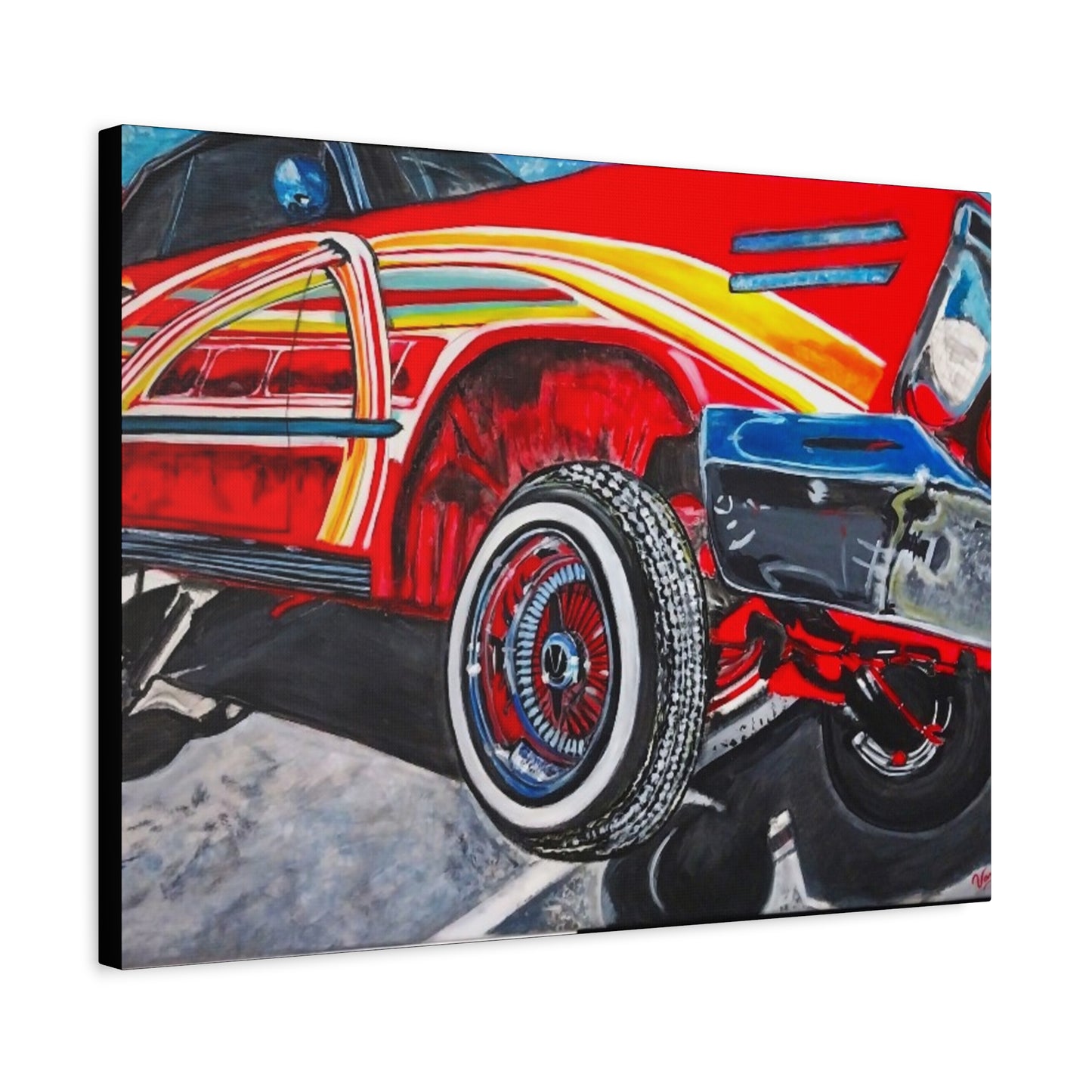 Matte Canvas, Stretched, 1.25" /Acrylic Painted Print/Red Lowrider on Hydraulics