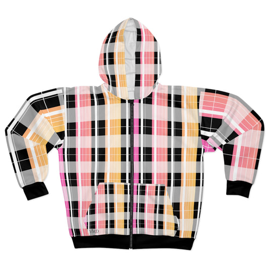 Womans Zip Hoodie (AOP)/Spring/Pastel Pink Plaid