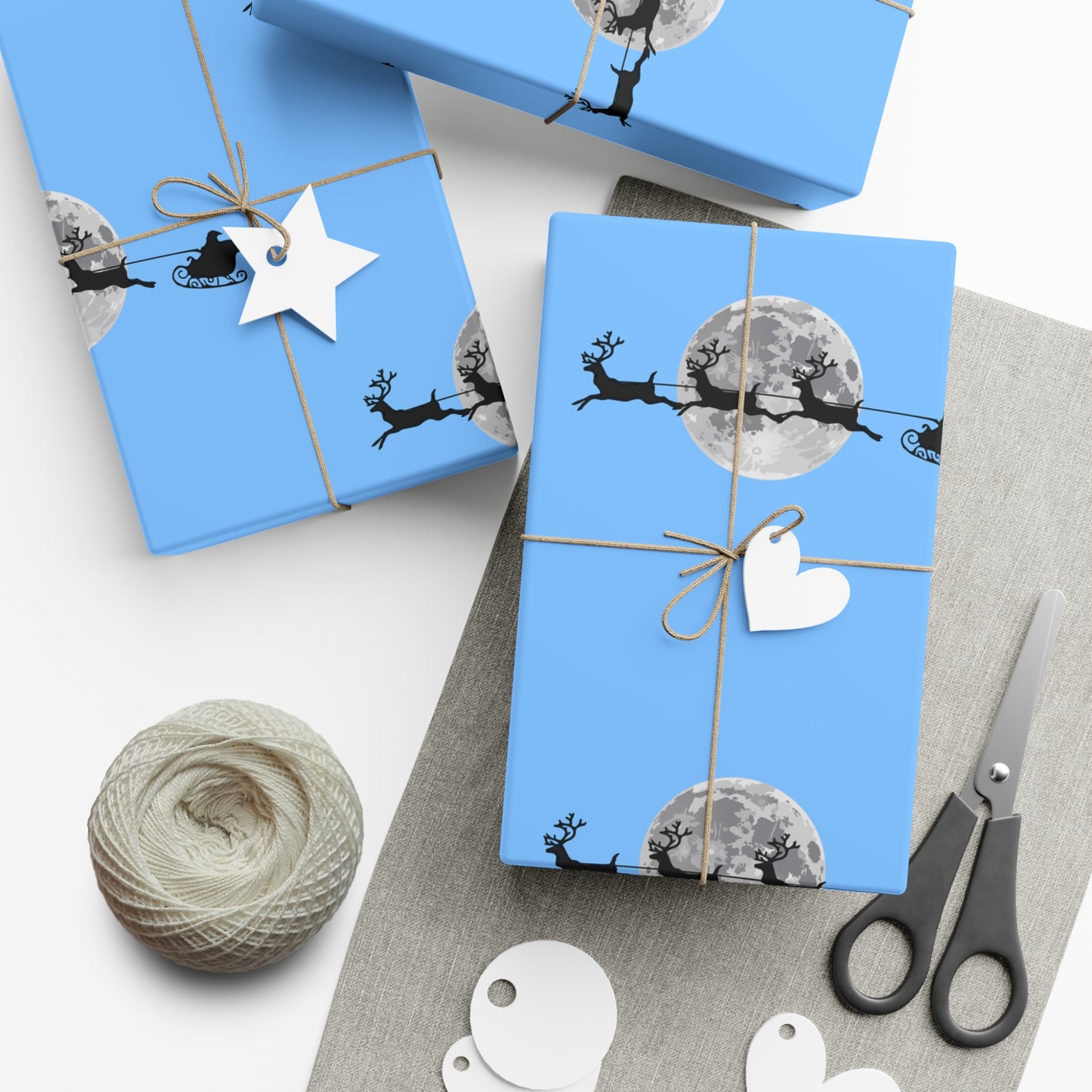 Holiday Gift Wrap Papers/ Blue/Santa in the sky Silhouette