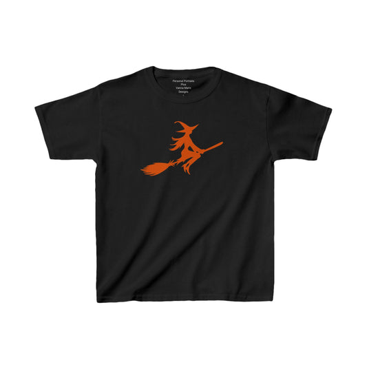 Kids Heavy Cotton™ Tee/Witch on a Broom/Orange