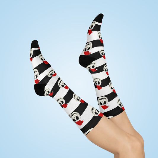 Cushioned Crew Socks Black and white Stripes/ White jack o lantern/Santa Hat