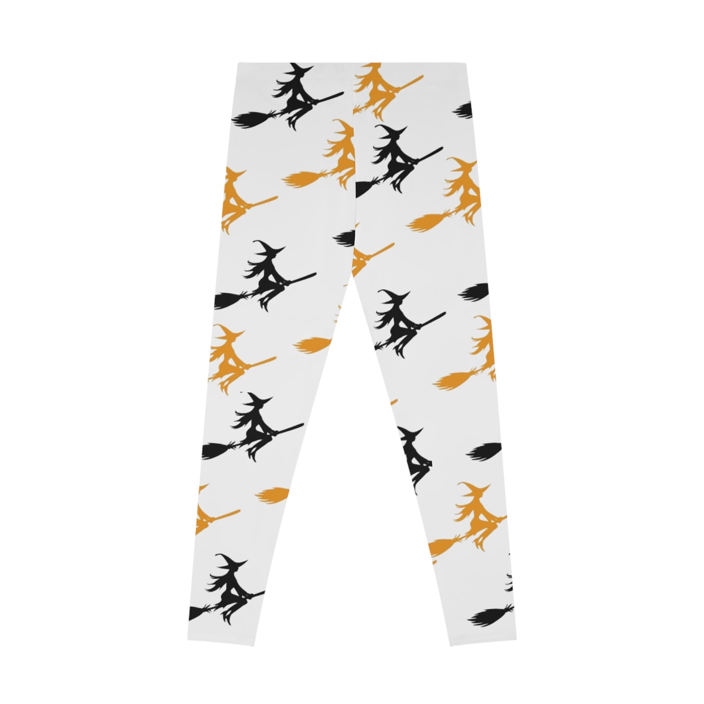 Womans Stretchy Leggings (AOP)/Witch's on a Broom/Orange/Black