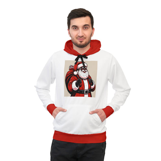 Men's Athletic Hoodie (AOP)/African American Santa/ White/ Red