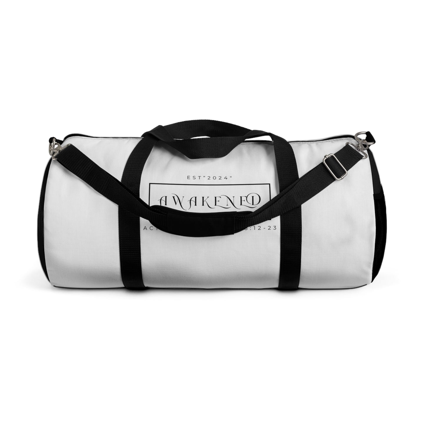 Duffel Bag/Awakened/White/Black/Bible Scripture/Rectangle